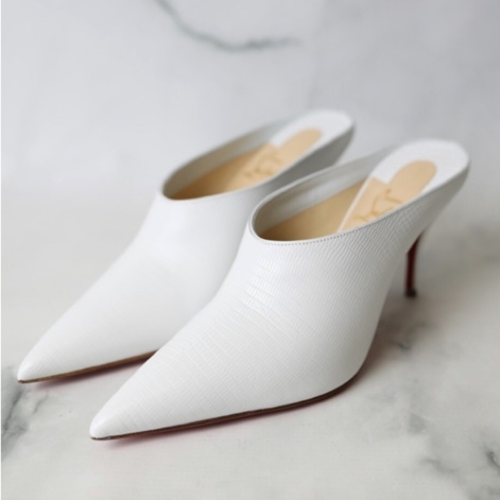 Christian Louboutin White Lizard Effect Leather Point-toe Slip-on Zarli Mules